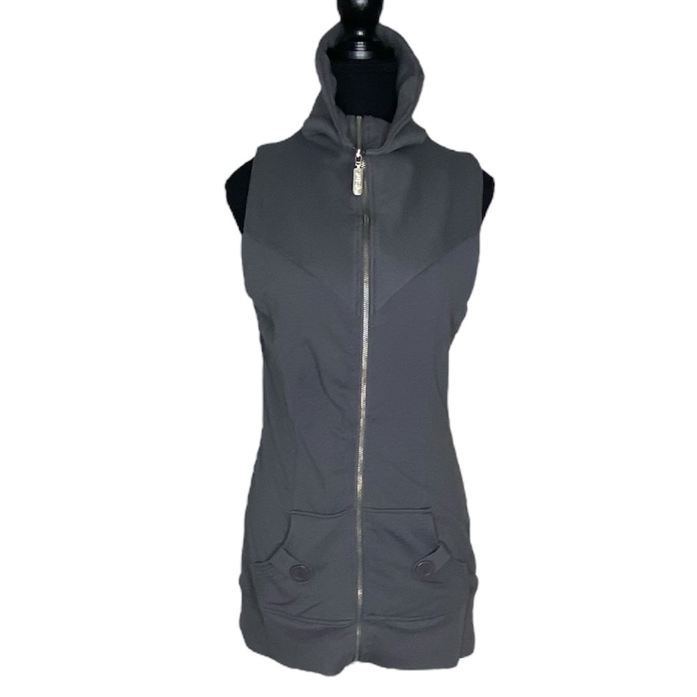 STREETWEAR SOCIETY Long Grey Vest Zipper Pockets Mock Neck Y2K Layers Fall Large